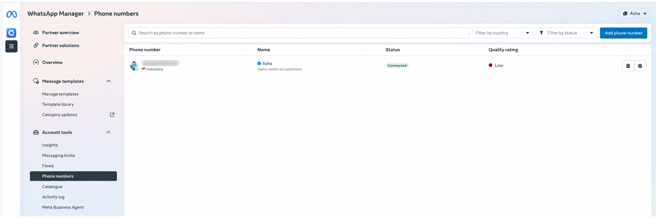 WhatsApp Manager Phone Numbers Dashboard.png
